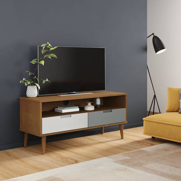 The Living Store MOLDE Tv-kast - 106 x 40 x 49 cm - Massief grenenhout met uv-vernis