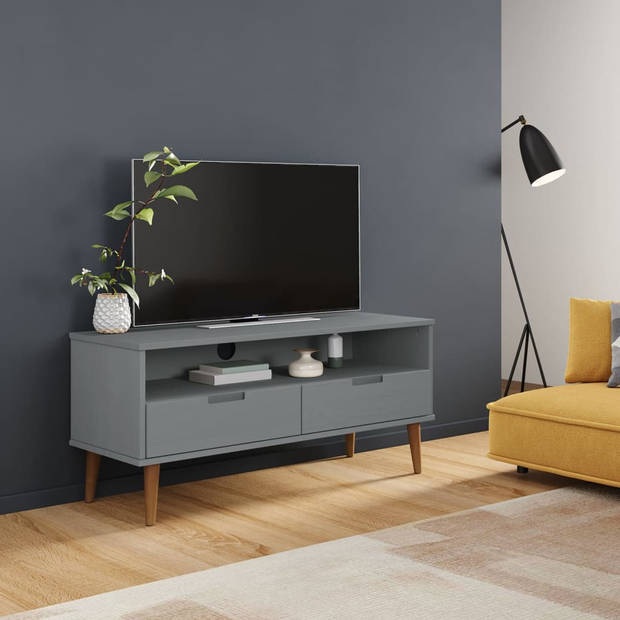 The Living Store MOLDE TV-kast - 106 x 40 x 49 cm - Grijs - Massief grenenhout met uv-vernis en bewerkt hout