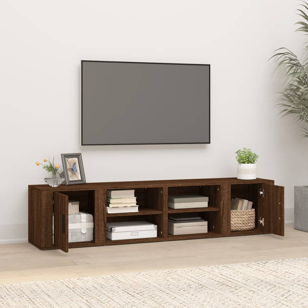 The Living Store Tv-meubel - Stevige televisiekasten - Bewerkt hout - Afmetingen- 80 x 31.5 x 36 cm - Kleur- Bruineiken