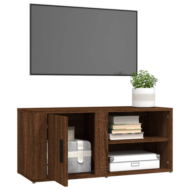 The Living Store Tv-meubel - Stevige televisiekasten - Bewerkt hout - Afmetingen- 80 x 31.5 x 36 cm - Kleur- Bruineiken