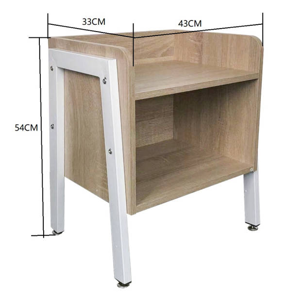 Nachtkastje bijzettafel Stoer - industrieel vintage - wit metaal bruin hout