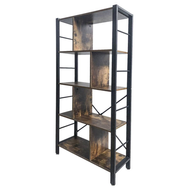 Wandkast boekenkast Stoer industrieel design metaal hout 154 cm hoog