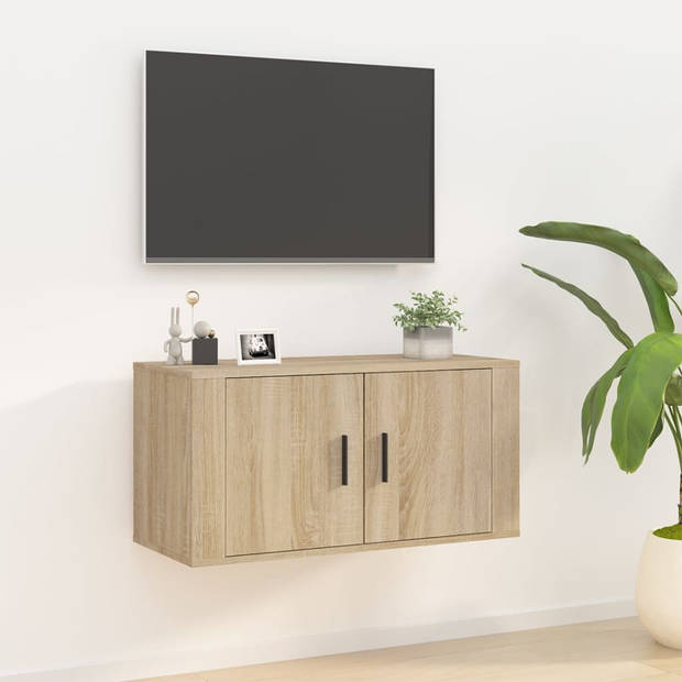 The Living Store Televisiewandmeubel Sonoma Eiken - 80 x 34.5 x 40 cm - Praktisch en Stijlvol