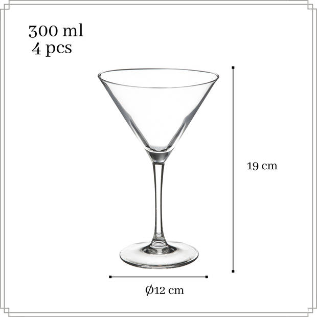 OTIX Martini Glazen - Transparant - 4 Stuks - 300 ml - Cocktail Set