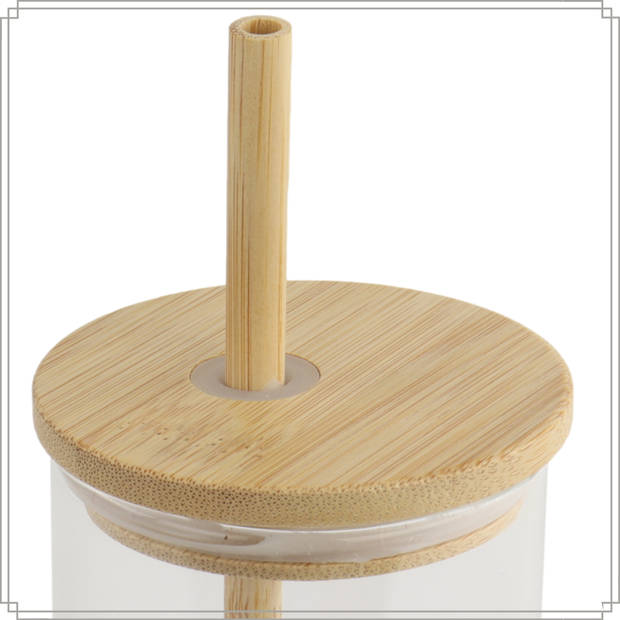 OTIX Drinkglazen - met Bamboo Deksel en Rietje - 2 Stuks - 400 ml - Waterglazen