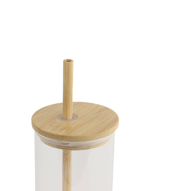 OTIX Drinkglazen - met Bamboo Deksel en Rietje - 2 Stuks - 400 ml - Waterglazen