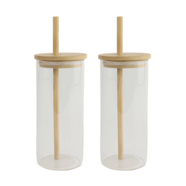 OTIX Drinkglazen - met Bamboo Deksel en Rietje - 2 Stuks - 400 ml - Waterglazen