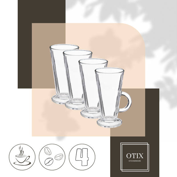 OTIX Latte Macchiato - Irish Coffee - Glazen - 280 ml - 4 Stuks - Theeglazen met Oor - Cappuchino Glazen