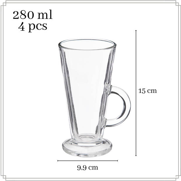 OTIX Latte Macchiato - Irish Coffee - Glazen - 280 ml - 4 Stuks - Theeglazen met Oor - Cappuchino Glazen