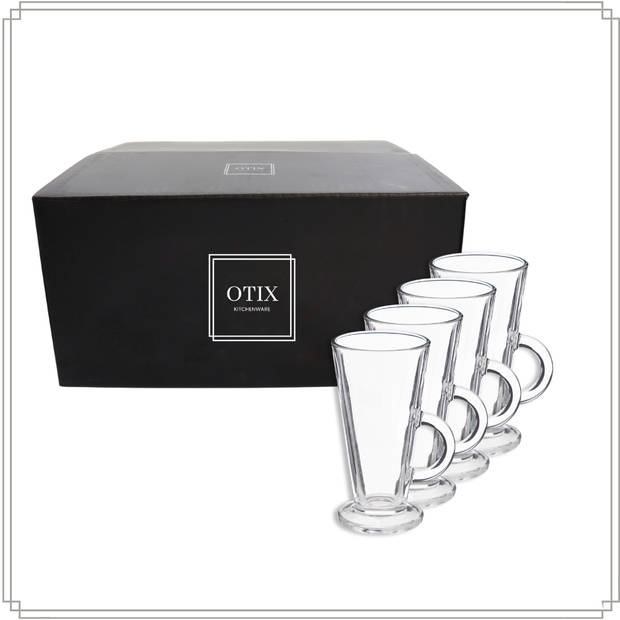 OTIX Latte Macchiato - Irish Coffee - Glazen - 280 ml - 4 Stuks - Theeglazen met Oor - Cappuchino Glazen