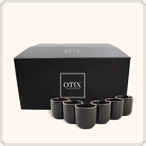 OTIX Espresso Kopjes - Set van 6 - 100 ml - Zonder Oor - Zwart - Aardewerk