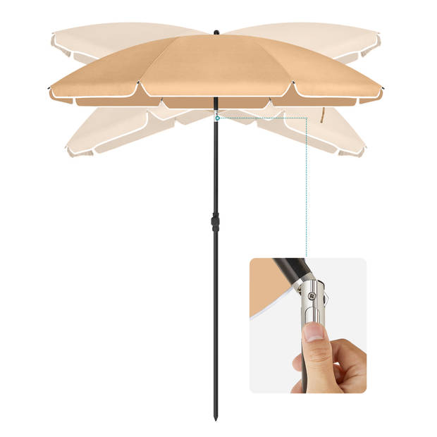 ACAZA Stok Parasol - 160 cm Diameter - Ronde / Achthoekige Tuinparasol van Polyester - Kantelbaar - met Draagtas - Taupe