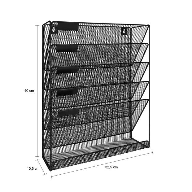 QUVIO Tijdschriftenhouder wand met 5 lagen - Mesh - Zwart