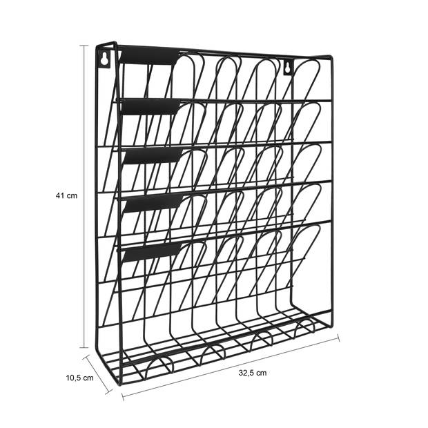 QUVIO Tijdschriftenhouder wand met 5 lagen - Metaal - Zwart