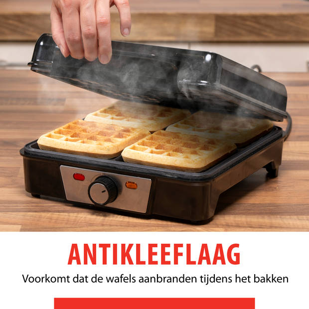 alpina Wafelijzer - Brusselse Wafels - Antiaanbaklaag - 4 Wafels - 1200W