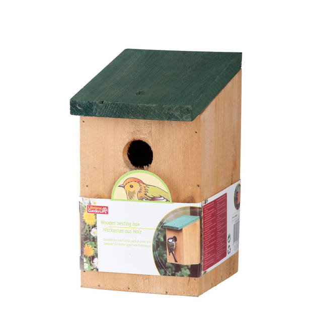 Lifetime Garden Nestkast - Vogelhuisje - 12 x 14 x 22 CM - Bevestigen aan Boom of Wand - Hout