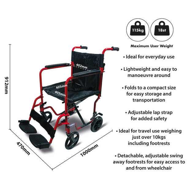 Aidapt transport rolstoel - aluminium - compact - rood