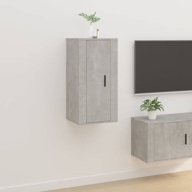 The Living Store Televisiewandmeubel - betongrijs - 40 x 34.5 x 80 cm - bewerkt hout