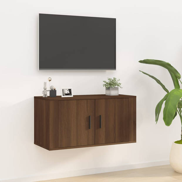 The Living Store TV-wandmeubel - Bruineiken - 80 x 34.5 x 40 cm - Bewerkt hout