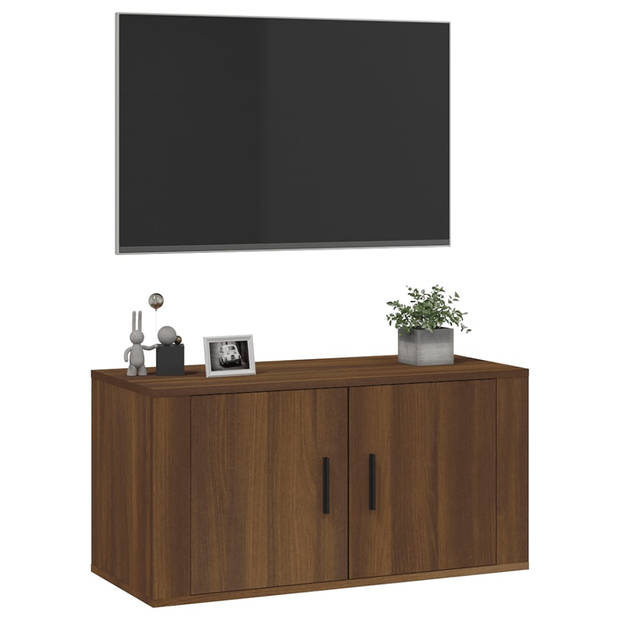 The Living Store TV-wandmeubel - Bruineiken - 80 x 34.5 x 40 cm - Bewerkt hout