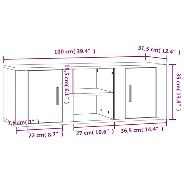 vidaXL Tv-meubel 100x31,5x35 cm bewerkt hout zwart