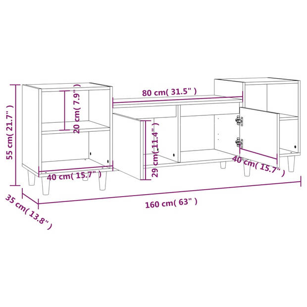 vidaXL Tv-meubel 160x35x55 cm bewerkt hout zwart