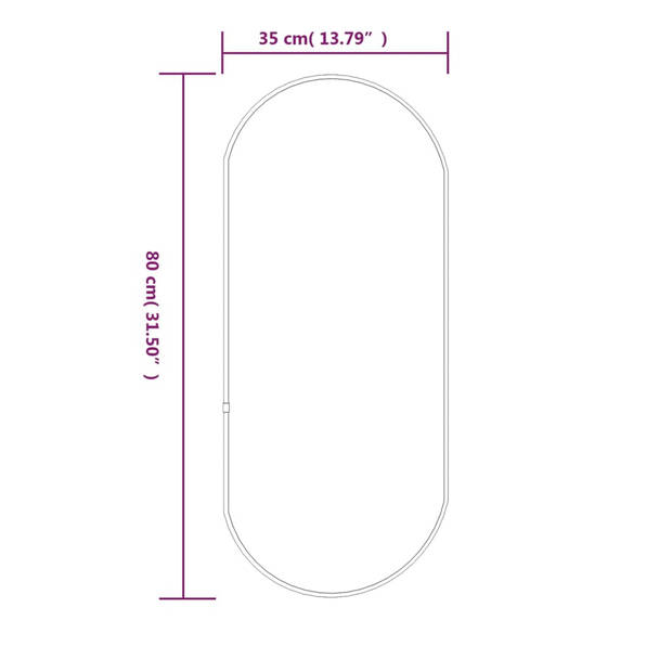 vidaXL Wandspiegel 80x35 cm ovaal zilverkleurig