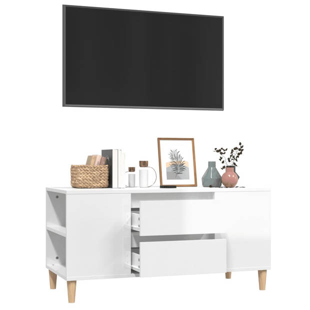 vidaXL Tv-meubel 102x44,5x50 cm bewerkt hout hoogglans wit