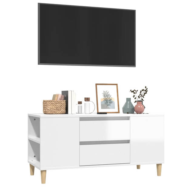 vidaXL Tv-meubel 102x44,5x50 cm bewerkt hout hoogglans wit