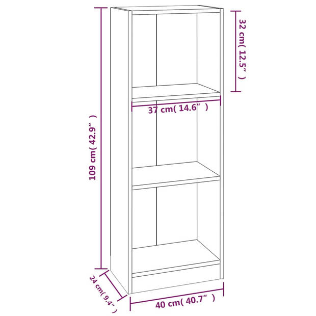 vidaXL Boekenkast 3-laags 40x24x109 cm bewerkt hout gerookt eikenkleur