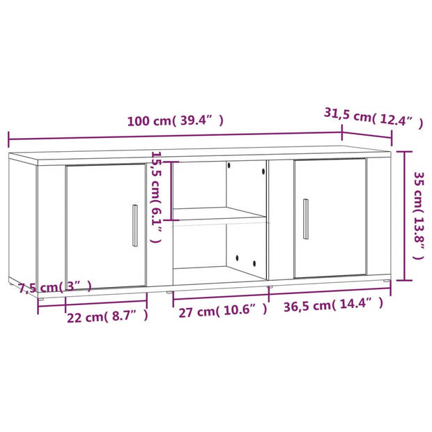 vidaXL Tv-meubel 100x31,5x35 cm bewerkt hout hoogglans wit