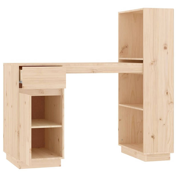 The Living Store Bureau Massief Grenenhout - Computerbureau met Opbergruimte - Tijdloos Design - 110 x 53 x 117 cm