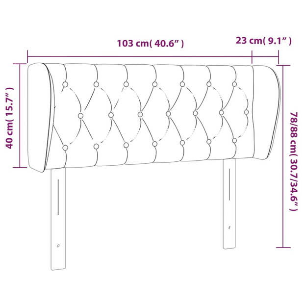 vidaXL Hoofdbord met randen 103x23x78/88 cm fluweel donkergrijs