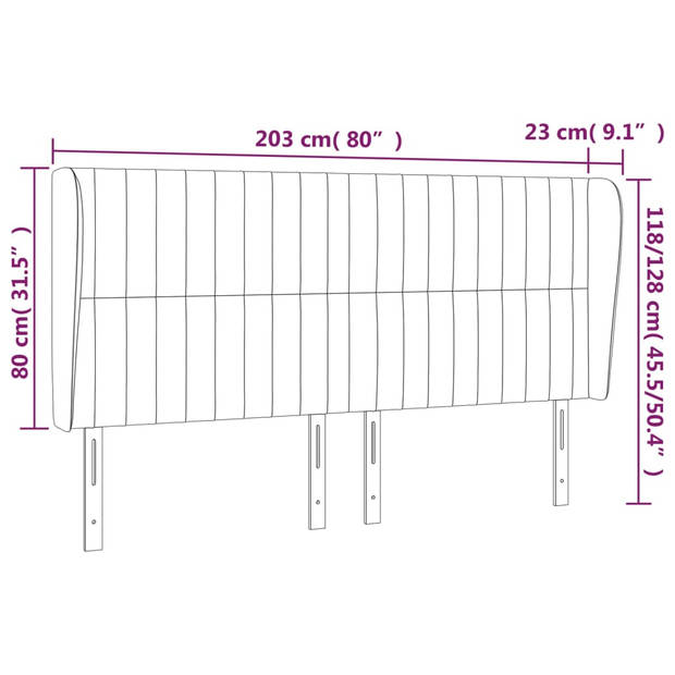 vidaXL Hoofdbord met randen 203x23x118/128 cm fluweel donkergrijs