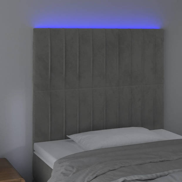 vidaXL Hoofdbord LED 100x5x118/128 cm fluweel lichtgrijs