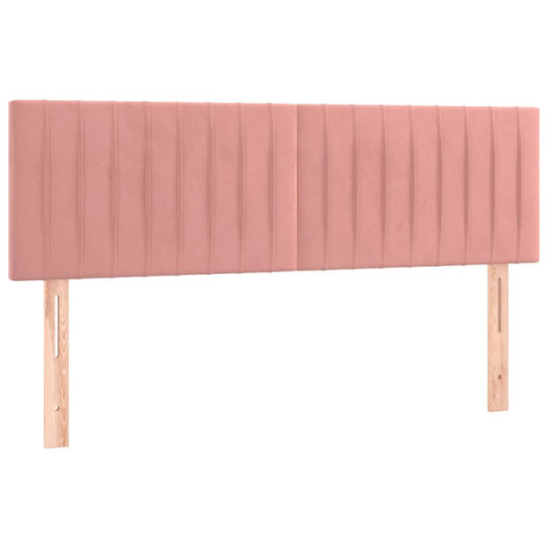 vidaXL Hoofdbord LED 144x5x78/88 cm fluweel roze