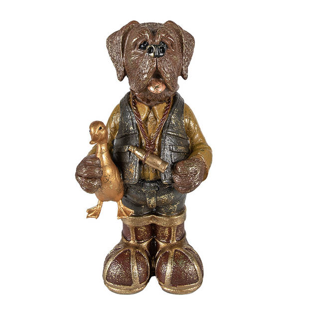 Clayre & Eef Beeld Hond 16x14x34 cm Bruin Groen Polyresin Bruin