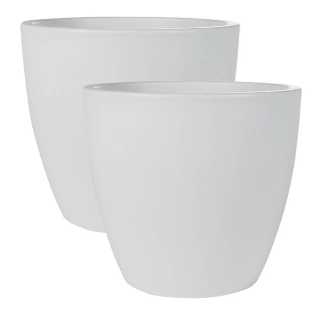 2x stuks plantenpot/bloempot in een strakke Scandinavische look wit Dia 20 cm en Hoogte 19 cm - Plantenpotten