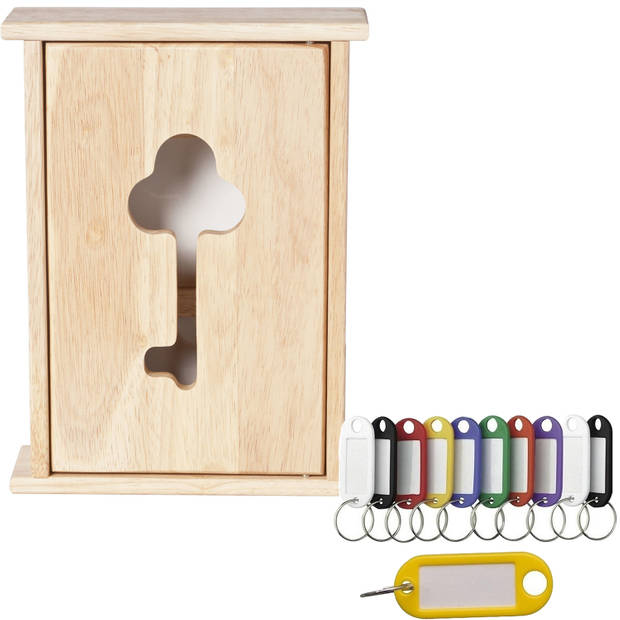 Houten sleutelkastje met 10x stuks sleutellabels - 19 x 26 cm - Sleutelkastjes