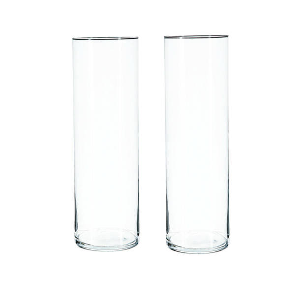 2x Bloemenvaas cilinder vorm van transparant glas 40 x 15 cm - Vazen