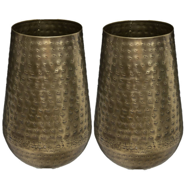 2x Bloemenvaas van metaal 23 x 15 cm kleur metallic brons - Vazen