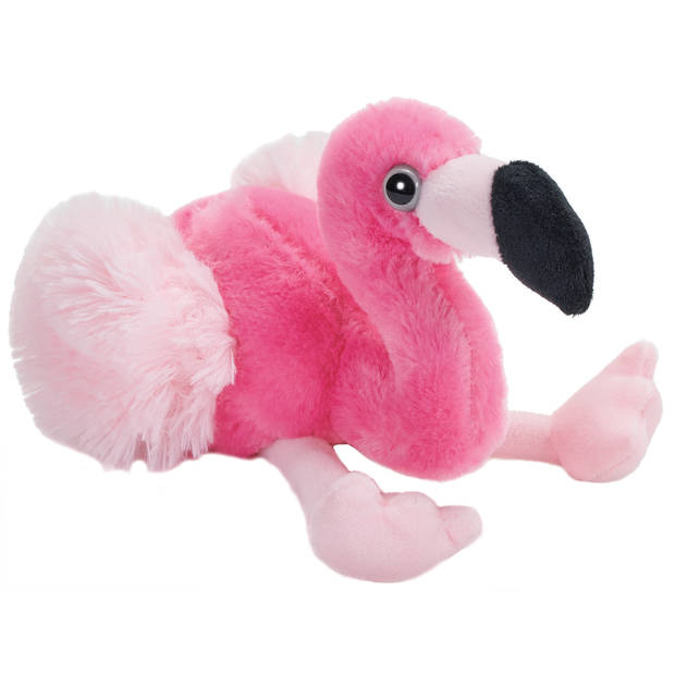 Pluche dieren knuffel flamingo 18 cm met Happy Birthday wenskaart - Vogel knuffels