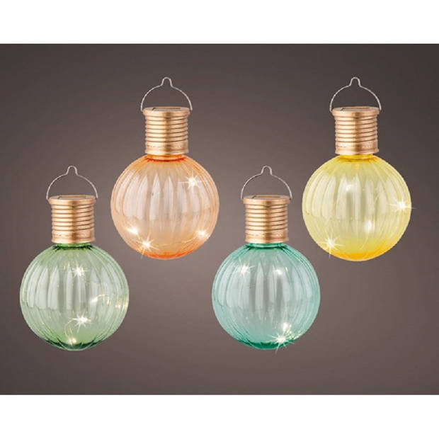 Lampion solar verlichting - set 4x - groen/turquoise/geel/oranje - 11 cm - LED - Lampionnen