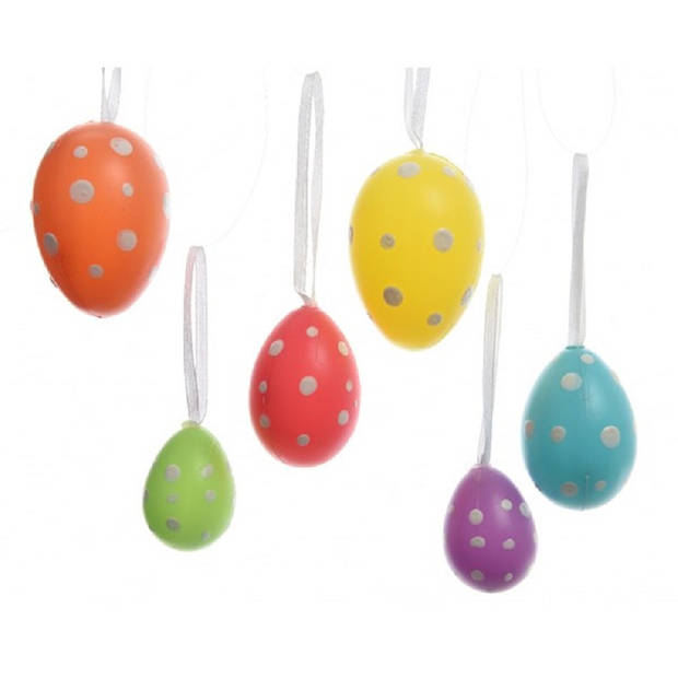12x stuks gekleurde plastic/kunststof gestipte eieren/Paaseieren 6 cm - Feestdecoratievoorwerp