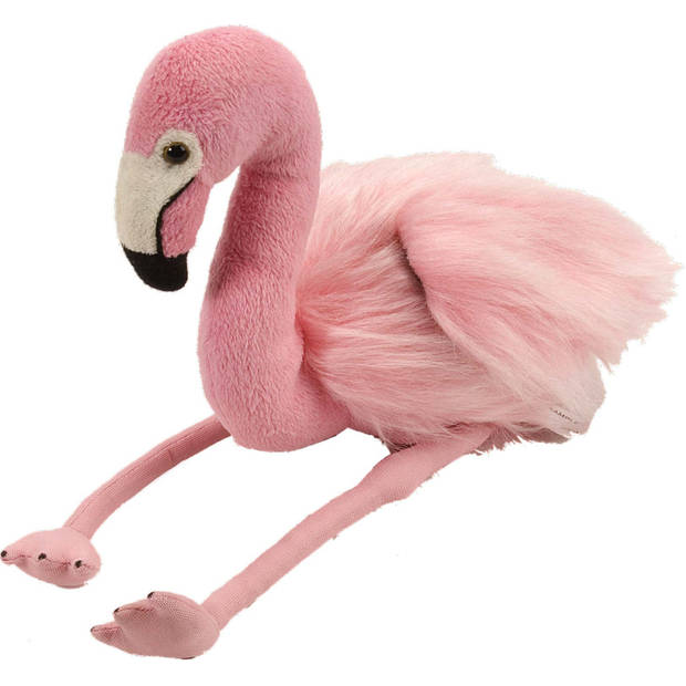 Pluche dieren knuffel flamingo 20 cm met Happy Birthday wenskaart - Vogel knuffels