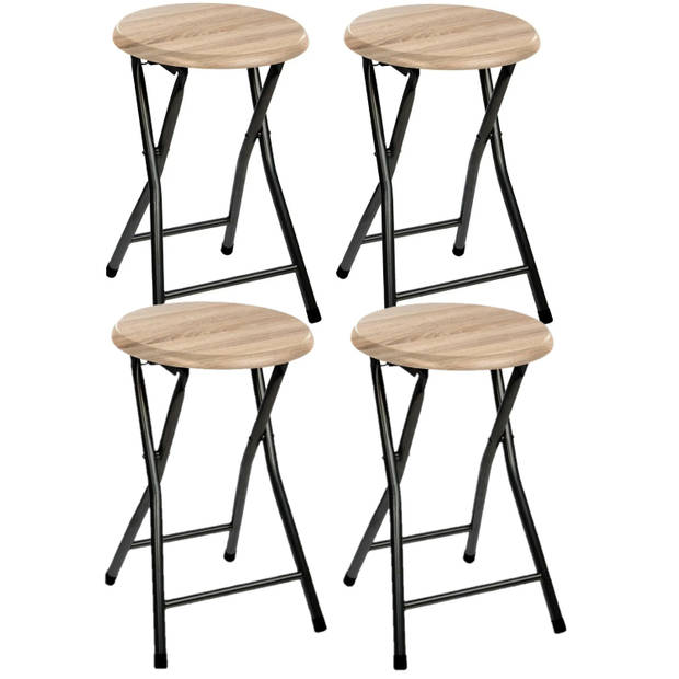 4x stuks bijzet krukje/stoel - Opvouwbaar - zwart/hout - 46 cm - Bijzettafels