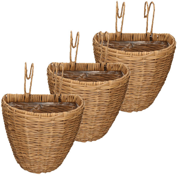 3x stuks balkonmand/plantenmand/plantenbak bruin rotan 38 cm - Plantenbakken