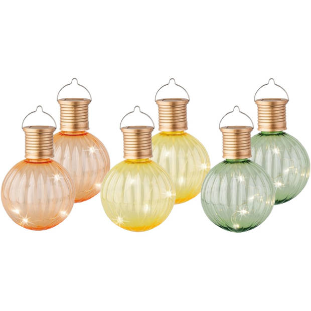 Set van 9x stuks buiten led lichtgroene, oranje en gele lampion solar verlichting 11 cm - Lampionnen