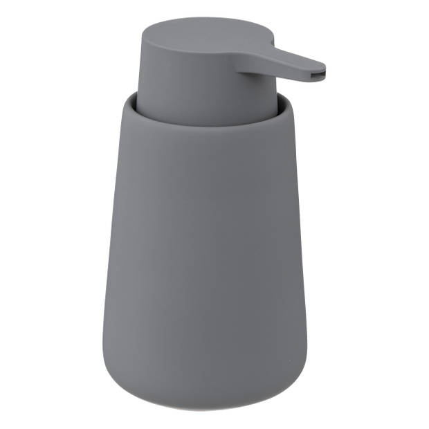 WC-/toiletborstel en houder - zandsteen grijs - met zeeppompje - Badkameraccessoireset