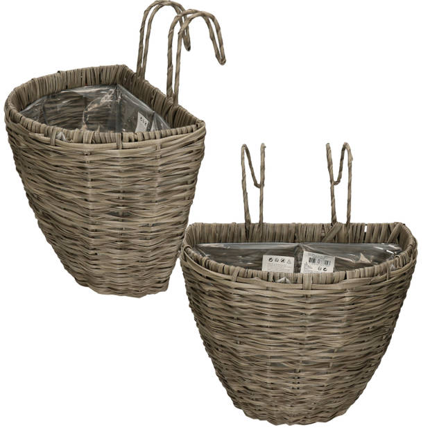 2x stuks balkonmanden/plantenmanden/plantenbakken grijs rotan 42 cm - Plantenbakken